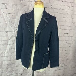 talbots irish linen navy Blazer jacket contrast Stitching sz 6 classic nautical
